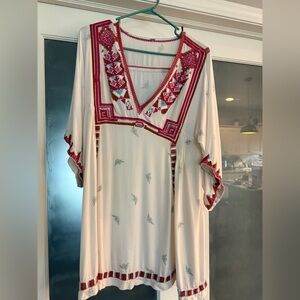 Free people Embroidered Cream and Red Shirt Dress